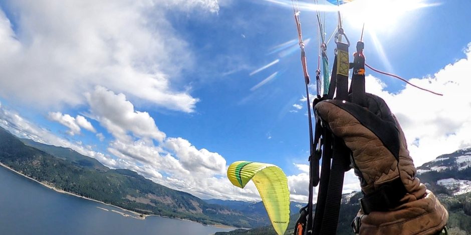 body cam shot of adrenaline junkie paragliding