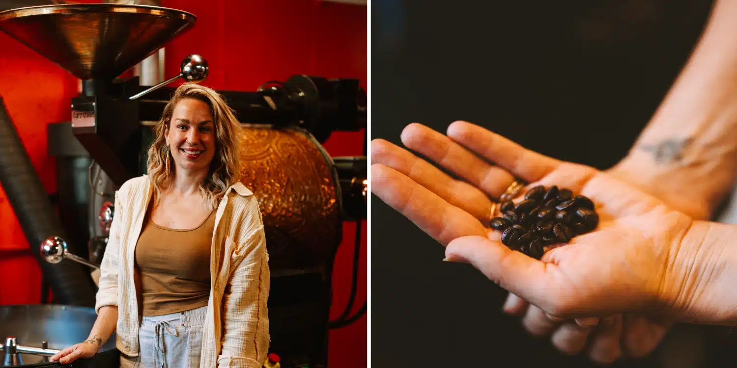 Gallery image of Jesse and and a hand holding coffee beans