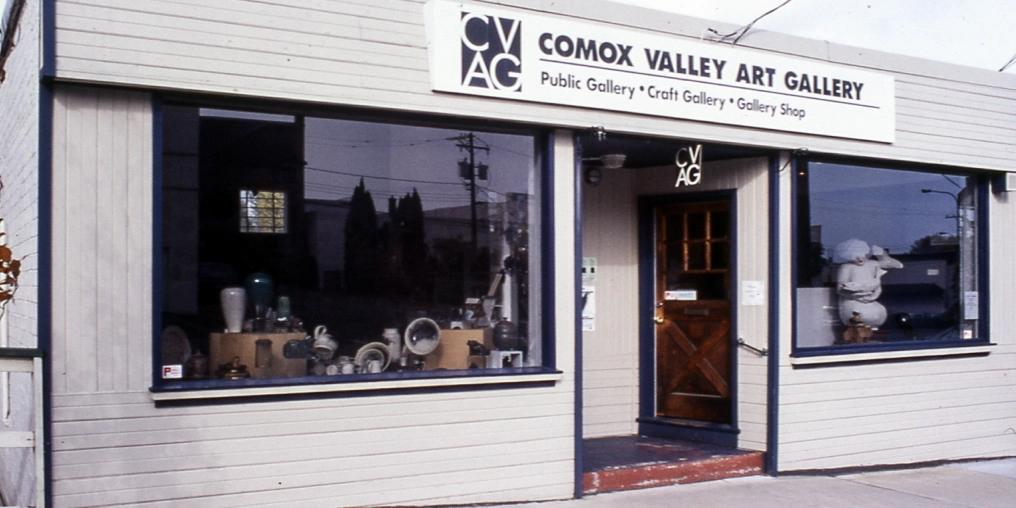 Creativity and community Comox Valley Art Gallery storefront with CVAG signage and craft gallery display windows in Courtenay BC