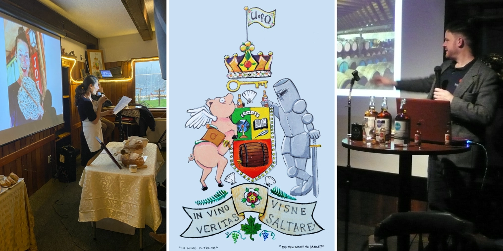 University of Quadra weekly presentations and coat of arms at Heriot Bay pub