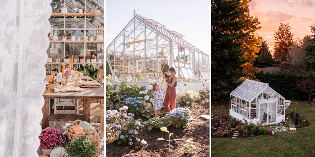 three images of the greenhouse