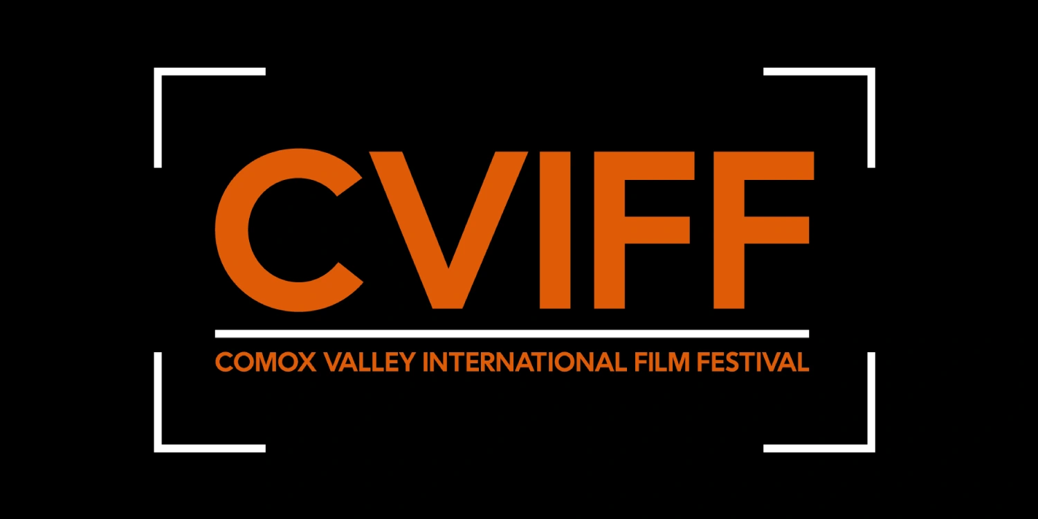 Comox Valley International Film Festival CVIFF film festival logo, orange and white text on black background