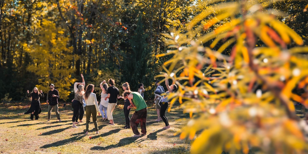 Dance Temple gathering at Innisfree Farm in Royston during the fall season