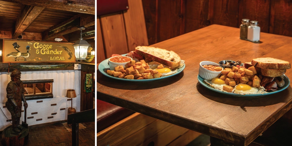 The Goose and Gander sign and an English breakfast at this Campbell River pub