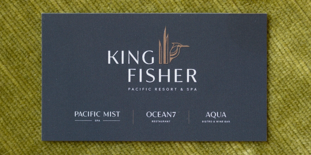 Sure Copy and the Kingfisher partner on designs that are quiet, but powerful Kingfisher Pacific Resort & Spa business card printed by Sure Copy Courtenay