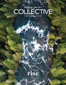 CV Collective Magazine cover. Aerial shot of a river running through the forest