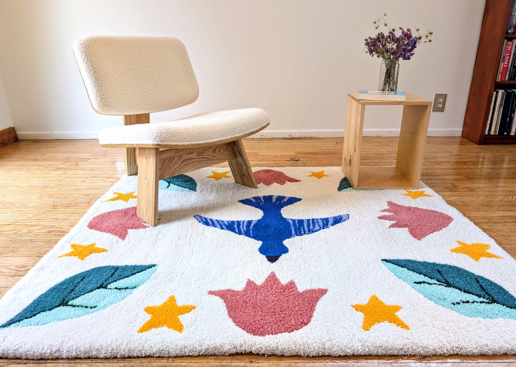 hand tufted wool rug flight bird design